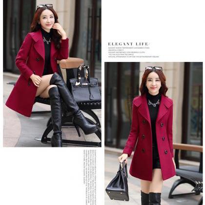 Wine Red Double Breasted Winter Coat