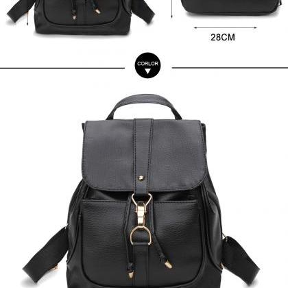 Black Pu Leather Backpack Office And School Bag..