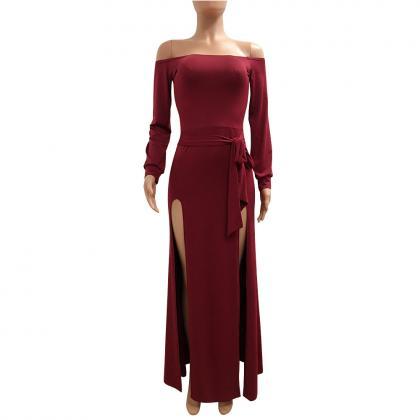Off Shoulder Body Con Long Sleeve Dresses In..