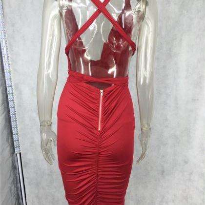 Sexy Red Zip Back Dress