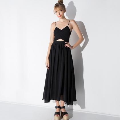 Solid Black Chiffon Maxi Dress