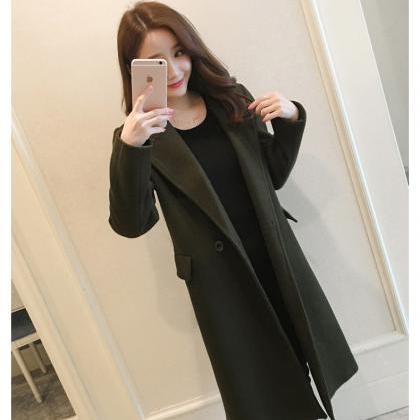 Classy Army Green Autumn And Winter Coat