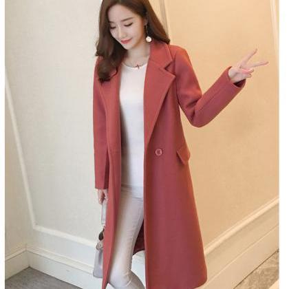 Classy Red Autumn And Winter Woolen Coat