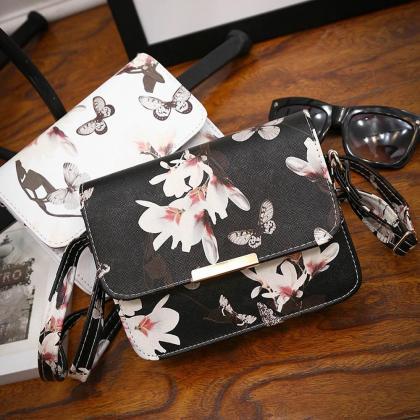 Women Floral Butterfly Leather Bag In Black And..