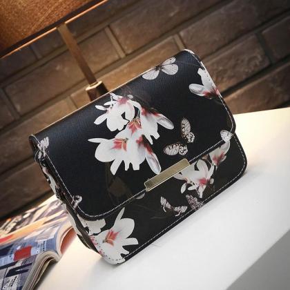 Women Floral Butterfly Leather Bag In Black And..