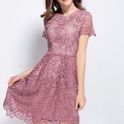 Elegant Short Sleeve Lace Party Dress