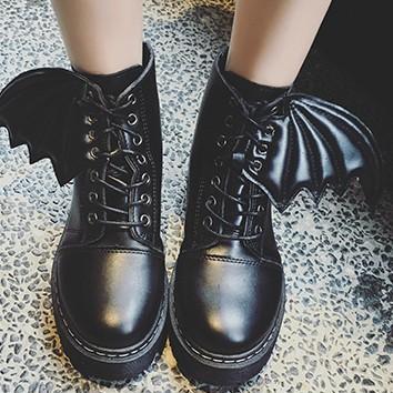 Black Wings Lace Up Martins Boots