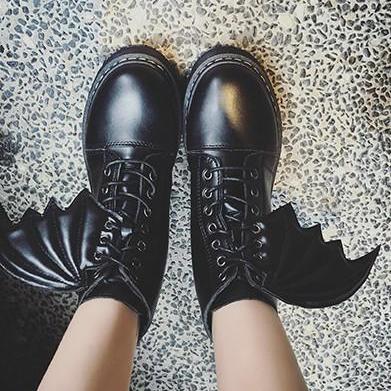 Black Wings Lace Up Martins Boots