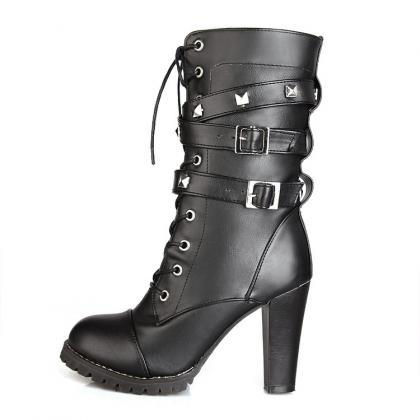Studded Chunky Heel Autumn And Winter Boots In..