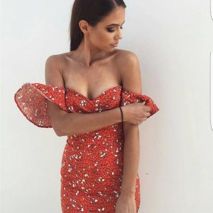 Gorgeous Off Shoulder Printed Bodycon Dress
