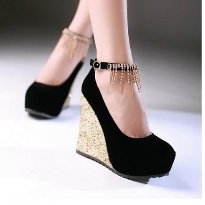 Crystal Ankle Strap Wedge Shoes