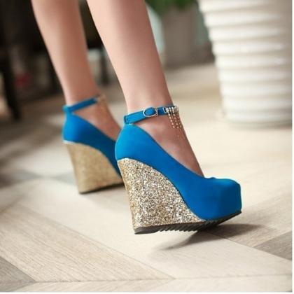 Crystal Ankle Strap Wedge Shoes