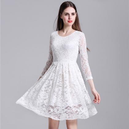 A Line White Long Sleeve Lace Party Dress on Luulla