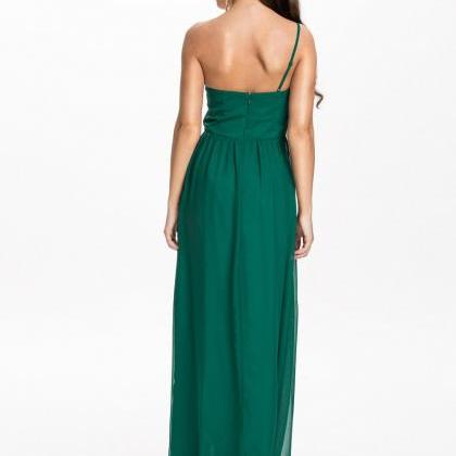 One Shoulder Chiffon Long Dress In Green And Black
