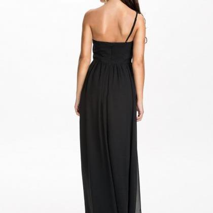 One Shoulder Chiffon Long Dress In Green And Black