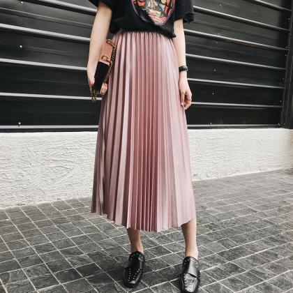 Chic Pleated Satin Maxi Skirts In Black And Pink