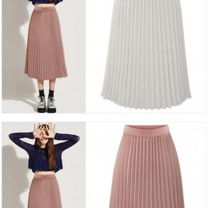 High Waist Chiffon Maxi Skirt In White Pink And..