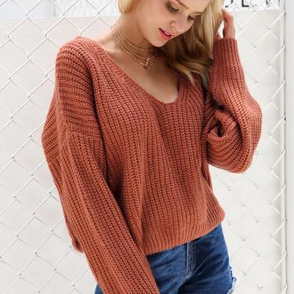 Sexy Back Lace Up Knitted Pullover