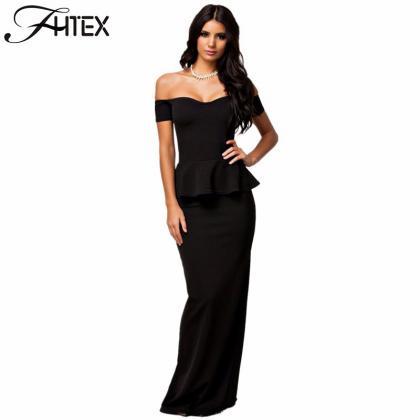 Sexy Off Shoulder Long Peplum Dress In Black And..