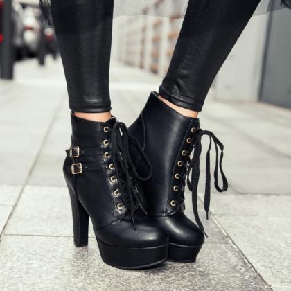Lace up High Heels Ankle Boots in B..