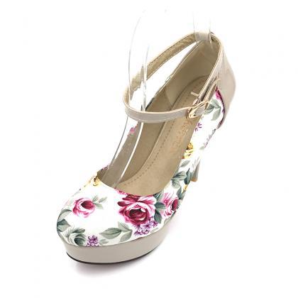 Floral Printed High Heel Pumps With Slender Ankle..