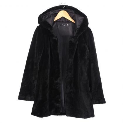 Black Hooded Faux Fur Winter Coat