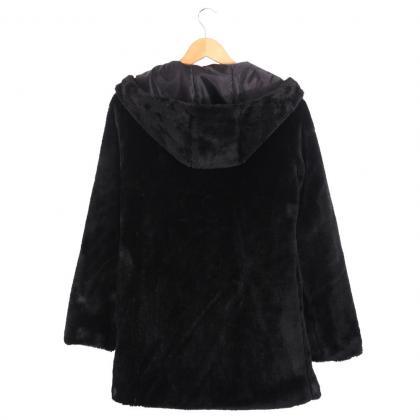 Black Hooded Faux Fur Winter Coat