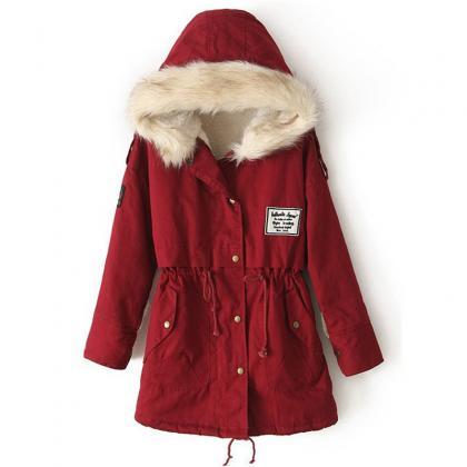 Autumn And Winter Hooded Parkas Coat With Faux Fur