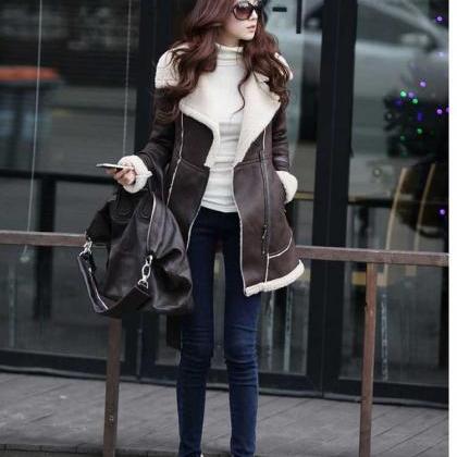 Classy Fall Winter Belted Suede Leather Jacket..