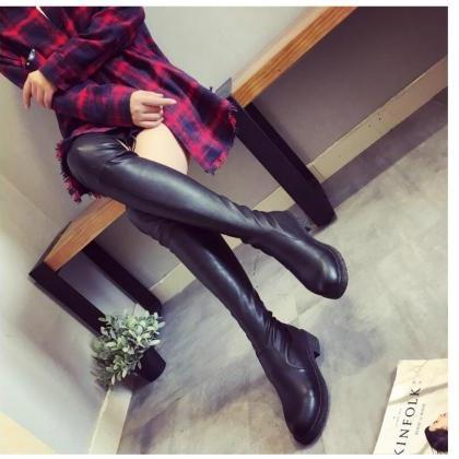 Black Lace Up Over The Knee Winter Boots