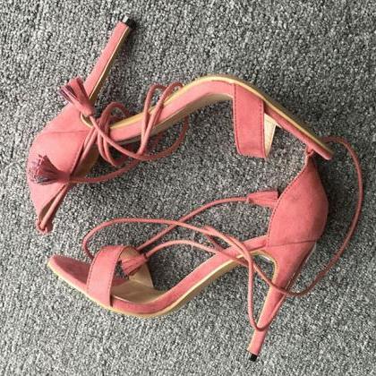 Faux Suede Lace-up High Heel Sandals