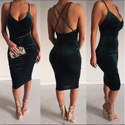 Red Or Green Strappy Bodycon Velvet Dress, Party..
