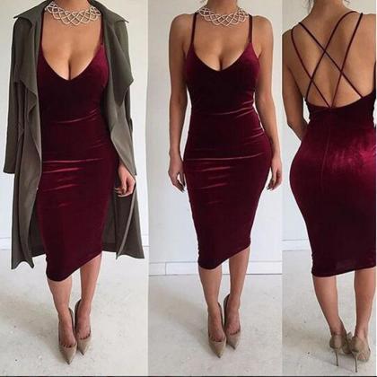 Red Or Green Strappy Bodycon Velvet Dress, Party..
