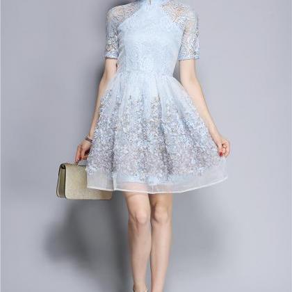 Elegant Short Sleeve Lace Evening Dress