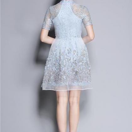 Elegant Short Sleeve Lace Evening Dress