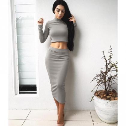 Sexy Two Piece Bodycon Top And Skirt Set