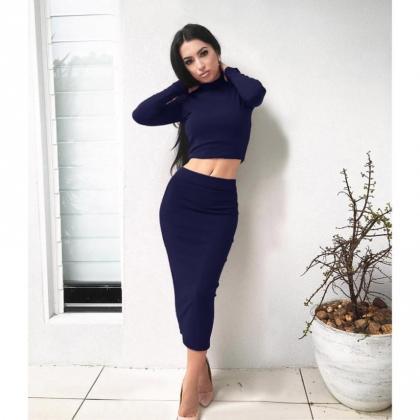 Sexy Two Piece Bodycon Top And Skirt Set