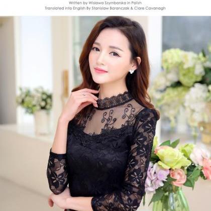 Chic Long Sleeve Lace Blouse In Black And White