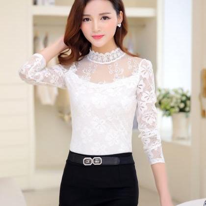 Chic Long Sleeve Lace Blouse In Black And White