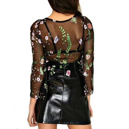 Long Sleeve Floral Embroidered Lace Top
