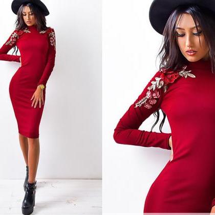 High Neck Bodycon Dress With Long Sleeves And..