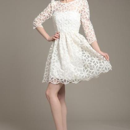 Elegant White Long Sleeve Lace Party Dress on Luulla