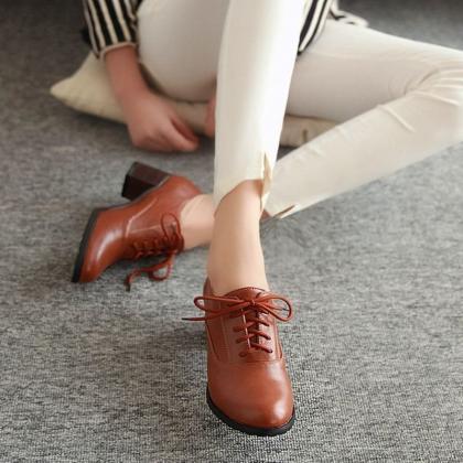 Chic Brown Lace Up Vintage Style High Heel Oxford..