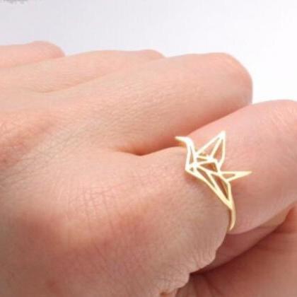 Cute Crane Origami Ring In Silver And Gold