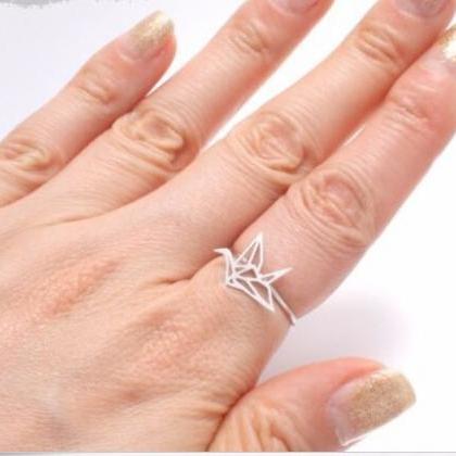 Cute Crane Origami Ring In Silver And Gold