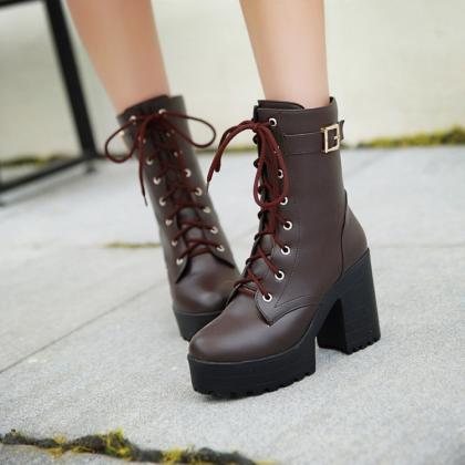 Black And Brown Platform Motorcycle Boots
