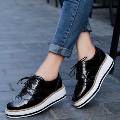 Black Platform Oxford Lace Up Shoes