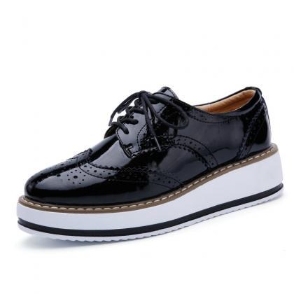 Black Platform Oxford Lace Up Shoes
