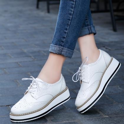 White Platform Lace Up Oxford Shoes