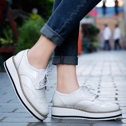 White Platform Lace Up Oxford Shoes